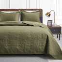 Love's cabin Quilts for Queen Bed Green Bedspreads Bedding Set - Summer Quilt Lightweight Microfiber Bedspread - Coin Pattern Bedding Coverlet for All Season - 3 Piece (1 Quilt, 2 Pillow Shams) (Full/Queen (90"x96"))