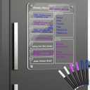 16''x12'' Acrylic Meal Planner Magnetic Menu Board for Kitchen Fridge, Clear Weekly Calendar Planning Board Noteboard Dry Erase Board to Do/Grocery/Shopping List/Chore Chart Includes 6 Markers