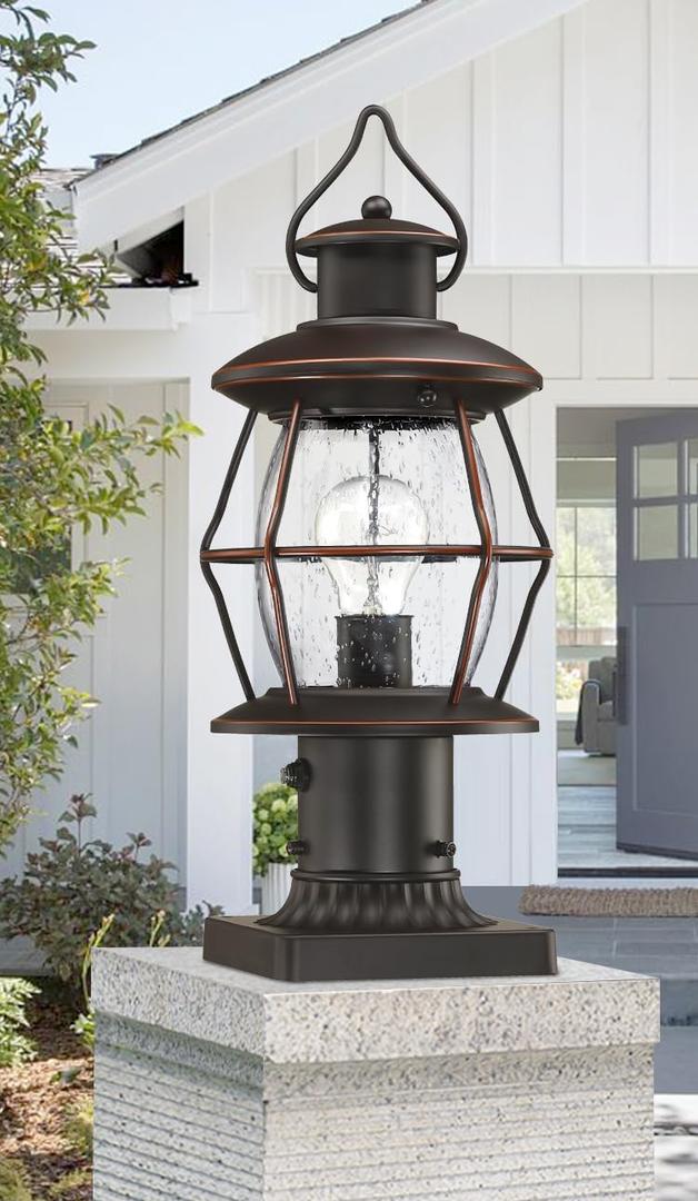 Dusk to Dawn Outdoor Post Lights with Pier Mount Base,16.8 Waterproof Lamp Post Light Fixture Hardwired 120V,Oil Rubbed Bronze Post Lighting for Driveway, Yard, Pathway, Garden, Patio