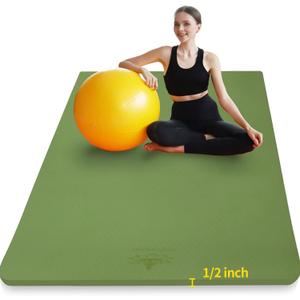 Hatha Yoga Large TPE Yoga Mat 6'x4'x1/2" Extra Thick Non-Slip Exercise Mat - for Yoga Pilates & Home Gym Workouts (Green)