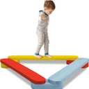Autirinee Balance Beam Stepping Stones, Wooden Montessori Toy, Build Coordination and Gross Motor Skills, Gymnastics Obstacle Course Indoor&Outdoor, Toddler Gift (3pcs, Multicolor)