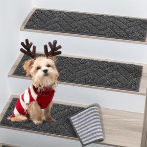 BEQHAUSE Stair Treads Non Slip Stair Runners Step Carpet Mat for Wooden Steps Indoor Machine Washable 28inX9in Edging Polyester Soft Stair Rugs for Kids Elders Pets with TPE Backing(Black,4pcs)