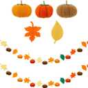 Jecery 2 Pcs Thanksgiving Garland Fall Pumpkin Felt Garland 78 Inches Fall Maple Leaves Pom Pom Felt Banner Autumn Harvest Halloween Thanksgiving Party Decorations for Mantel Fireplace Farmhouse