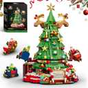 Christmas Tree Building Set with Lights, Christmas Tree Building Blocks Set with Music Box, Flying Reindeer, and Santa Claus Riding a Sleigh, Christmas Toy for Kids 8+ (881 PCS)