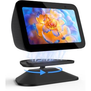 Maxonar Stand for Echo Show 5 (3rd Gen), Adjustable Tilt Swivel Stand Anti-Slip Base Strong Magnetic Compatible with 2023 Release Show 5 Smart Display & Mobile Phone 12/13/14 with Magnetic Case- Black