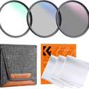 K&F Concept 58mm UV/CPL/ND Lens Filter Kit (3 Pieces)-18 Multi-Layer Coatings, UV Filter + Polarizer Filter + Neutral Density Filter (ND4) + Cleaning Cloth+ Filter Pouch for Camera Lens (K-Series)