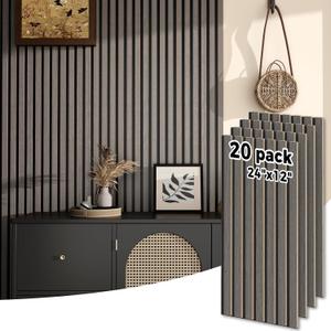 20 Panel Wood Slat Acoustic Panel 24" x12" for Sound Absorbing, Soundproof Wood Slat Panel Cover 40 Sq.Ft, 3D Fluted Sound Absorbing Paneling for Wall Decor, Living Room, Bedroom, Grey, 24" X 12" X 20 Pcs