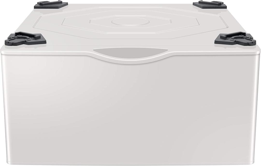 SAMSUNG 27-Inch Washer Dryer Pedestal Stand w/ Pull Out Laundry Storage Drawer, Stainless Steel, WE402NE/A3, 28.1"D x 27"W x 14.2"H, Ivory