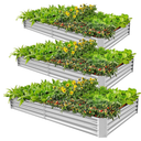 Land Guard 3 Pack 6×3×1ft Galvanized Metal Raised Garden Bed, Metal Planter Kit Box Outdoor for Deep-Rooted Vegetables, Flowers, Green and Herbs, Silver