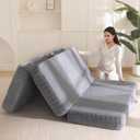 BYBYME Memory Foam Tri-Folding Mattress, 6 Inch Gel Folding Mattress Topper, Foldable Soft Guest Bed Camping Pad, with Washable Cover, Queen