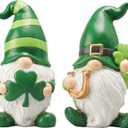 Newman House Studio St Patricks Day Decorations Gnome Dcor - 2Pc Resin Gnome Figurines with Green Shamrock Horseshoe Modern Farmhouse Dcor for Tabletop Home Dcor