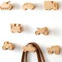 8 Pack Kids Coat Hooks Wall Mount Car Shaped Wooden Coat Rack for Kids Room Nursery Wood Wall Hooks for Hanging Hats, Backpacks, Towels, Keys and Clothes