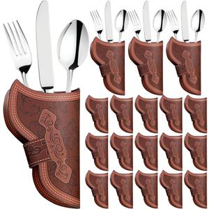 Cowboy Holster Silverware Holders Cardstock Western Party Tableware Supplies Cutlery Sleeve Knife and Fork Holder Vintage Utensil Holders for Western Rodeo Party Favors(36 Pcs) (Brown)