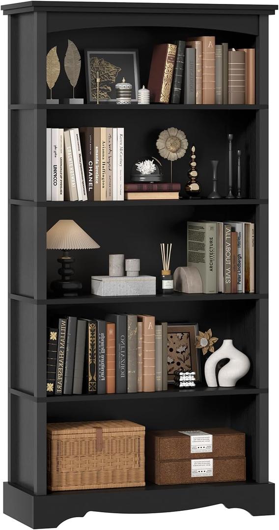 TVU 5-Tier Wooden Bookshelf, 31.5" W x 65" H 9.9" D Bookshelf with Storage, Floor Standing Modern Style Display Bookcase for Living Room, Office, Study Room, Entryway, Black