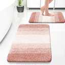 OLANLY Micorfiber Bathroom Rug Set 2 Piece, Soft Absorbent Bath Mats, Peach, 30" X 20" + 24" X 16"