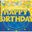 Fabric 72x43inch Yellow Jeans Cartoon Happy Birthday Backdrop Banana Balloon Flag Boy Party Decorations Kids Supplies Photo Booth Props Cake Table Banner