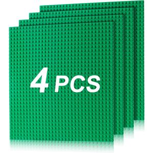 Husfunov 4 Pack Classic Baseplates, Building Plates for Building Bricks, Compatible with All Major Brands and Activity Table-Baseplate 10" x 10", Age 3 and up, Green