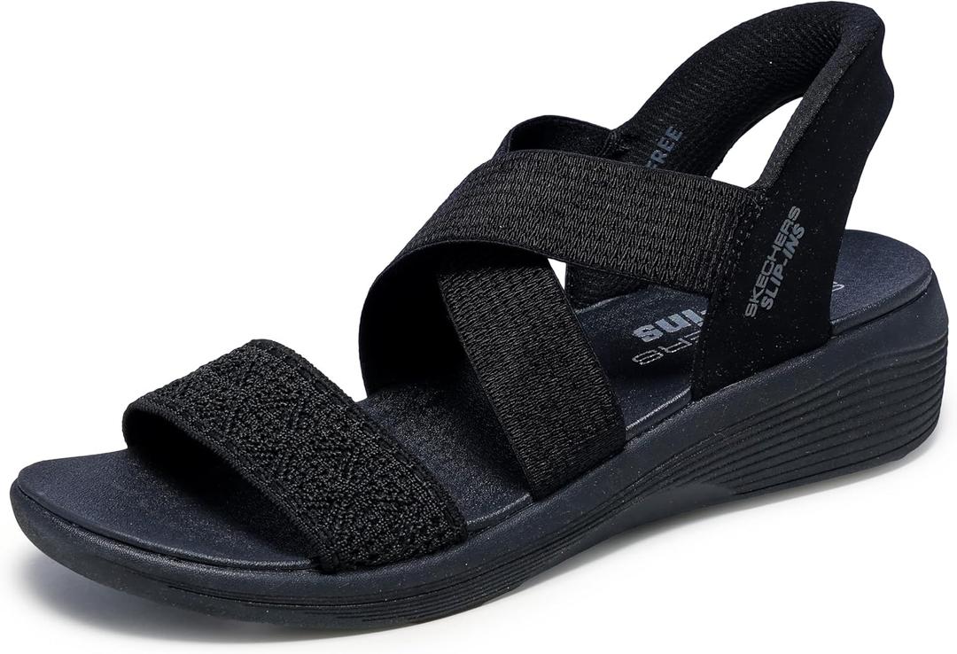 Skechers Women's Arya-Very Demure Hands Free Slip-ins Wedge Sandal (9, Black/Black)