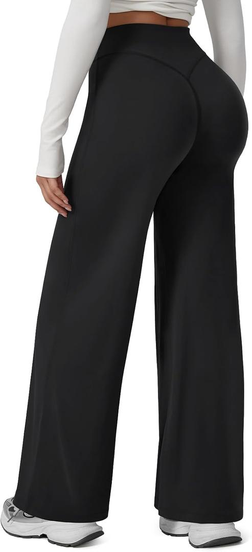 Straight Leg Leggings Women, Butt Lifting High Waisted Wide Leg Yoga Pants, No Front Seam Workout Gym Lounge Pants (Black, S)