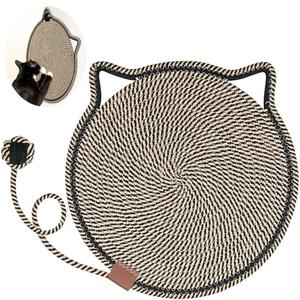 Cat Scratcher Mat, Natural Cotton Rope Cat Scratch Pad, 15.7'' Round Horizontal Floor Cat Scratching Pads for Indoor Cats, Cat Furniture Protector for Wall, Couch, Carpets, Sofas