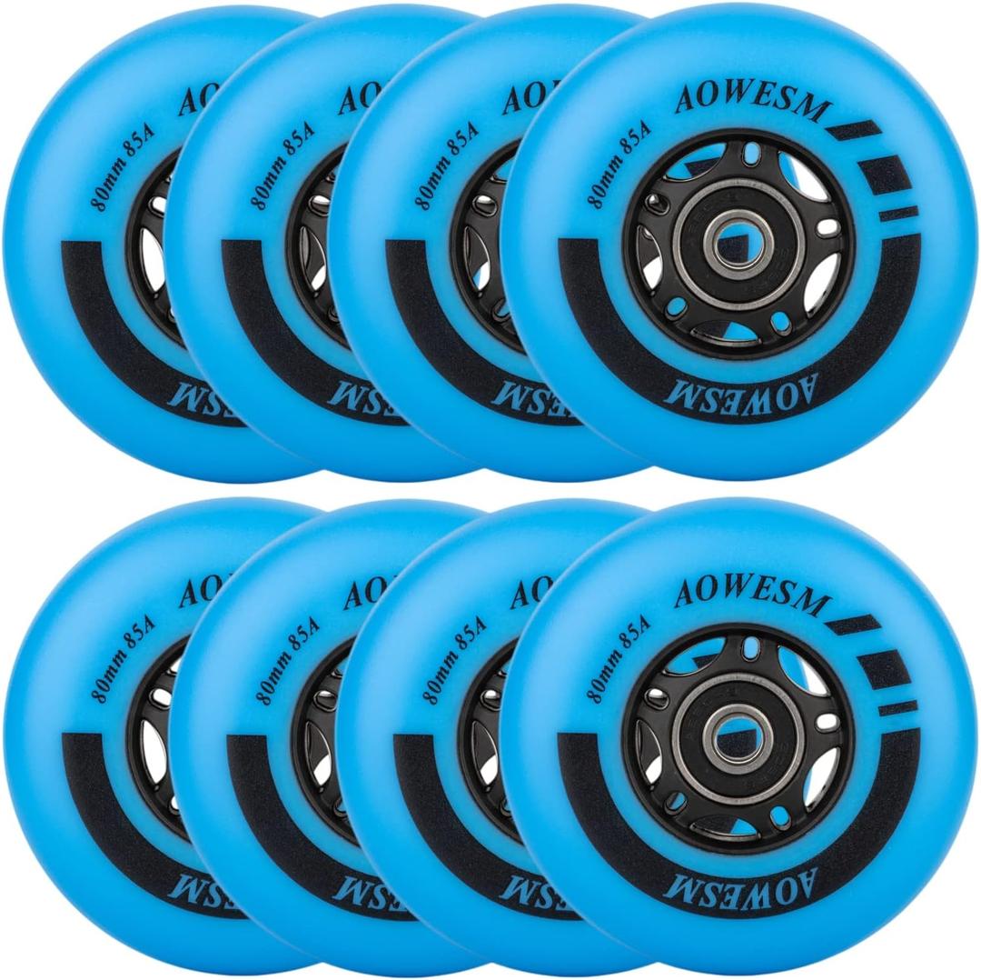 AOWESM Inline Skate Wheels 80mm 76mm 72mm 85a Outdoor Indoor Black Blue Red Roller Hockey Blades Replacement Wheels w/Bearings ABEC-9 and Floating Spacers (8-Pack)
