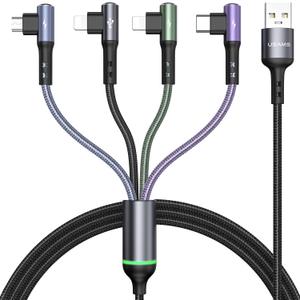 wiredge Multi Charging Cable 2Pack 4FT 4 in 1 Right Angle Nylon Braided Multi USB Charger Cable Multiple Fast Charging Cord Adapter Type C Micro USB Port Connectors for Cell Phones Tablets and More