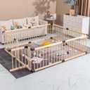 Baby Playpen Fence Yards Wooden, Playpen for Babies and Toddlers, Wooden Baby Playpen Play Pen, Conababy Baby, Baby Activity Center, Baby Playpen with Door (120x160CM)