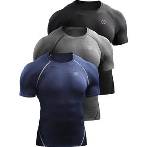 NELEUS Men's 3 or 4 Pack Workout Athletic Compression Shirts (Medium, 5022 Black/Grey/Navy Blue)