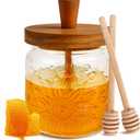 Loscarol Honey Jar with Dipper and Lid - Bohemian Vintage Glass Honey Pot with Wooden Honey Dippers Stick Set, Wide Mouth Honey Containers - Airtight Storage Syrup Dispenser Cute Decorative Jars (Sunflowers)