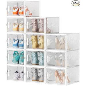 SIMPDIY Shoe Organizer, 12 Pack Shoe Storage Shoe Organizer for Closet, Shoe Boxes Clear Plastic Stackable Shoe Storage Boxes for Size 13