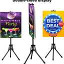 WHAUU Sign Stand,Double-Sided Advertising Display Tripod Sign Holder, Adjustable Pedestal Banner Stand Height Up to 79 in,Poster Stands for Wedding, Restaurant or Business(Poster not Included)