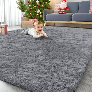 OLANLY 8x10 Machine Washable Large Area Rugs for Living Room, Bedroom, Soft Fluffy Shaggy Bedside Rug, Indoor Floor Carpet for Kids Girls and Boys, Dorms, Nursery, Home Decor Aesthetic, Light Grey