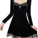 TSMNZMU Gothic Lolita Dress Velvet Long Sleeve Vintage Vampire Dresses Punk Grunge Witchy Dress Emo Alt Fairy Dress (Black, XXL)