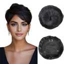 QUEENTAS Black Short Hair Toppers for Women with Thinning Hair 3603D Cover with 3 Clips Hair Pieces Wispy Bangs 5.5"*5.5" Large Coverage(Natural Black/1B)