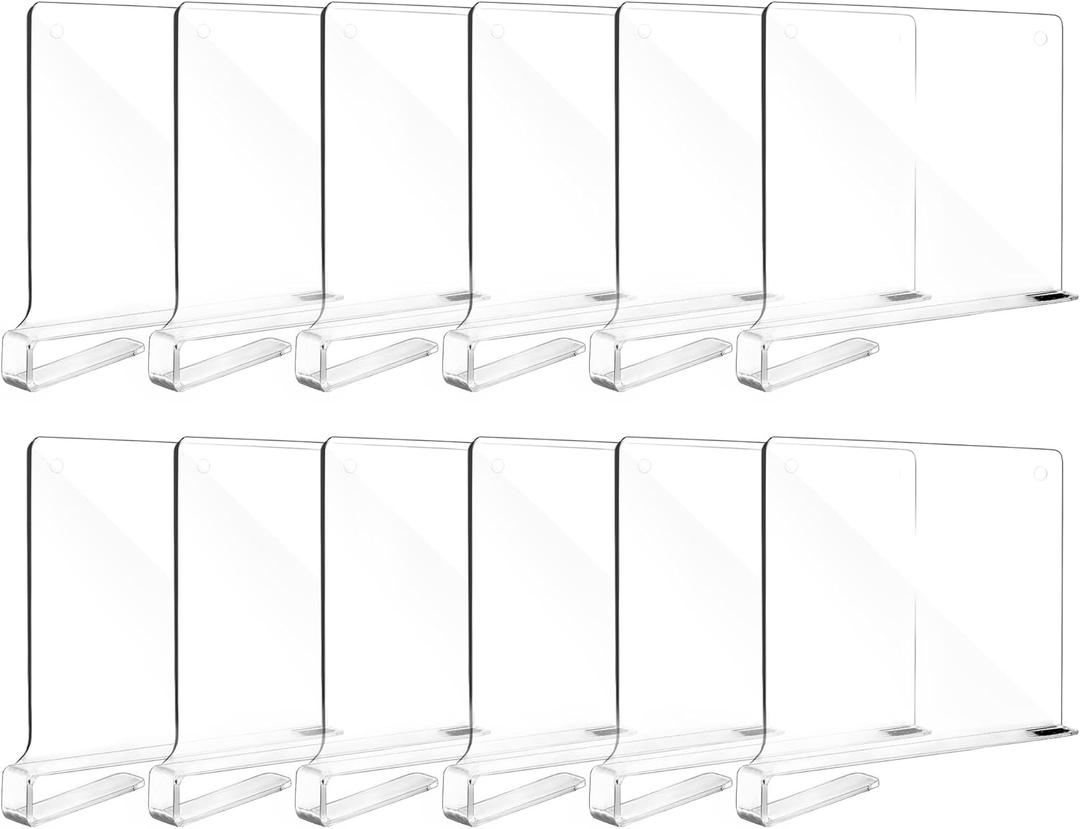 Fixwal 12pcs Shelf Dividers for Closet Organization Acrylic Shelf Divider for Wooden Shelving, Wood Shelf Organizer for Closet, Bedroom, Kitchen and Office
