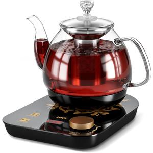 HHT Electric Tea Maker with Infuser, 1 Precise Temperature Control, Glass Electric Kettle for Herbal,Flowers,Fruit Tea and Loose Leaf,BPA-Free,Auto Shut-Off,Brewing Program,Keep Warm,0.8L Black