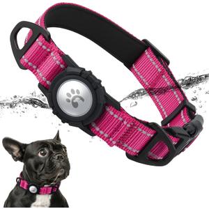 TagME Airtag Dog Collar,Waterproof Reflective Pet Collar with Airtag Holder,Soft Padded and Double D-Rings for Small Dogs, Small(10.5"-14"), Hot Pink