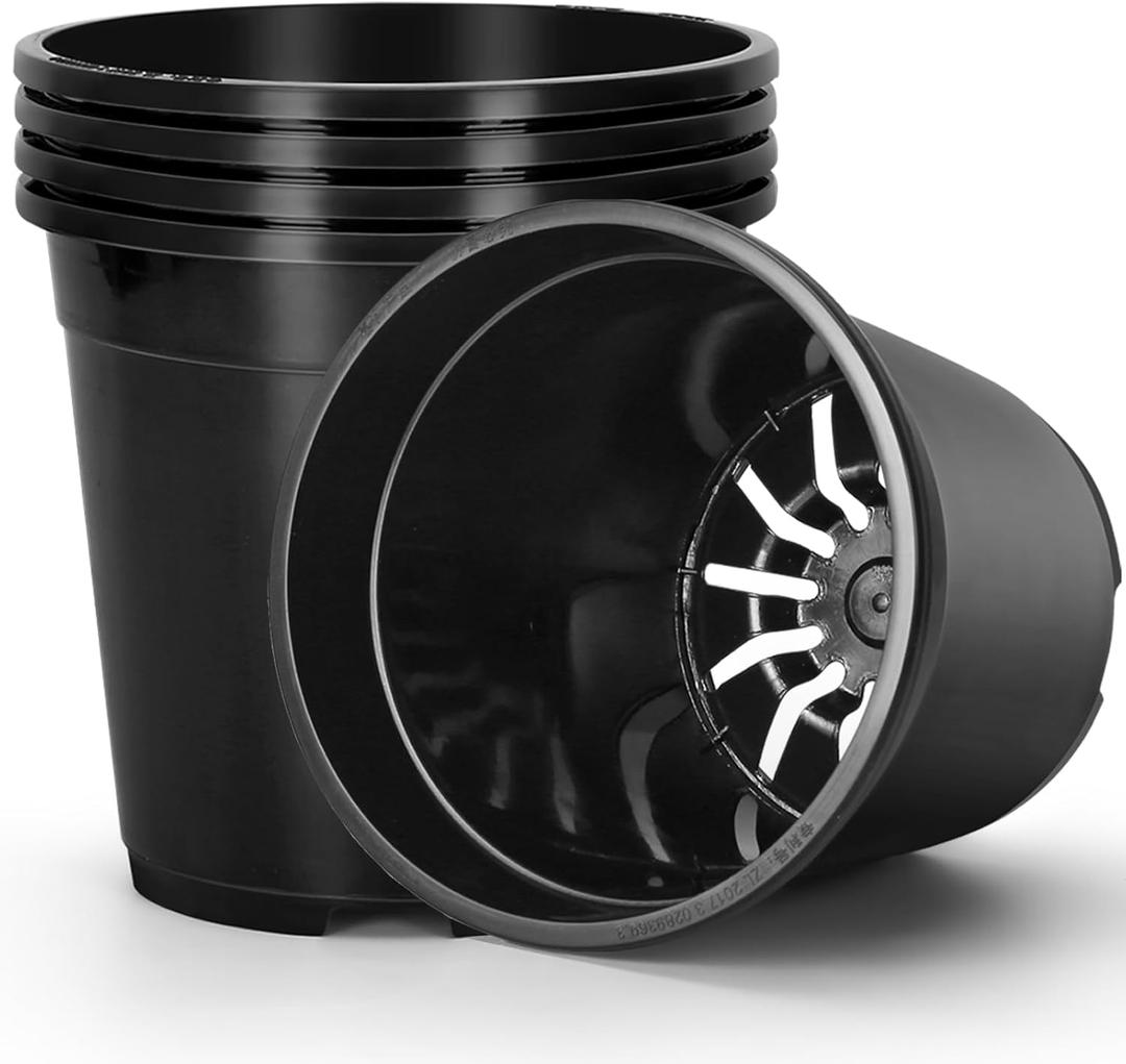 1/2/3/5 Gallon Pots for Plants, 5 Gallon Nursery Pots with Drainage Holes, Sturdy Plastic Large Nursery Pots, 5 Gallon Plant Pots for Seedlings, Succulents, Cuttings(5pack, 5gal), Black (5gallon-5ack)