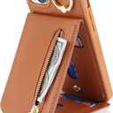 for iPhone 15 Plus Case with Card Holder for Women,for iPhone 15 Plus Phone Case Wallet with Strap Credit Card with Kickstand Zipper Case for Apple15plus - Brown
