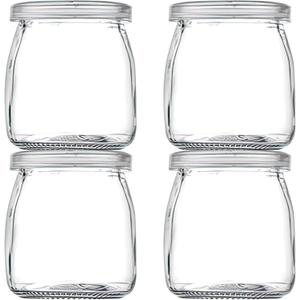 5.3oz / 7 OZ Mini Glass Jar with Lid for Pudding, Yogurt, Caviar, Herb, Jelly, Jams, Honey, Spices - Dishwaresafe - Pack-of-4Pcs (5.3, Circular, 8, MGJS5-7)