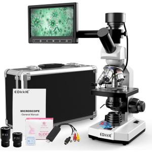 Lab Compound Monocular Microscopes with Constant Temperature,Dual-View Microscope for Adults Students with 40X-2500X Magnification, WF10X/25X Eyepiece, 7'' LCD Screen, Built in 5MP Camera