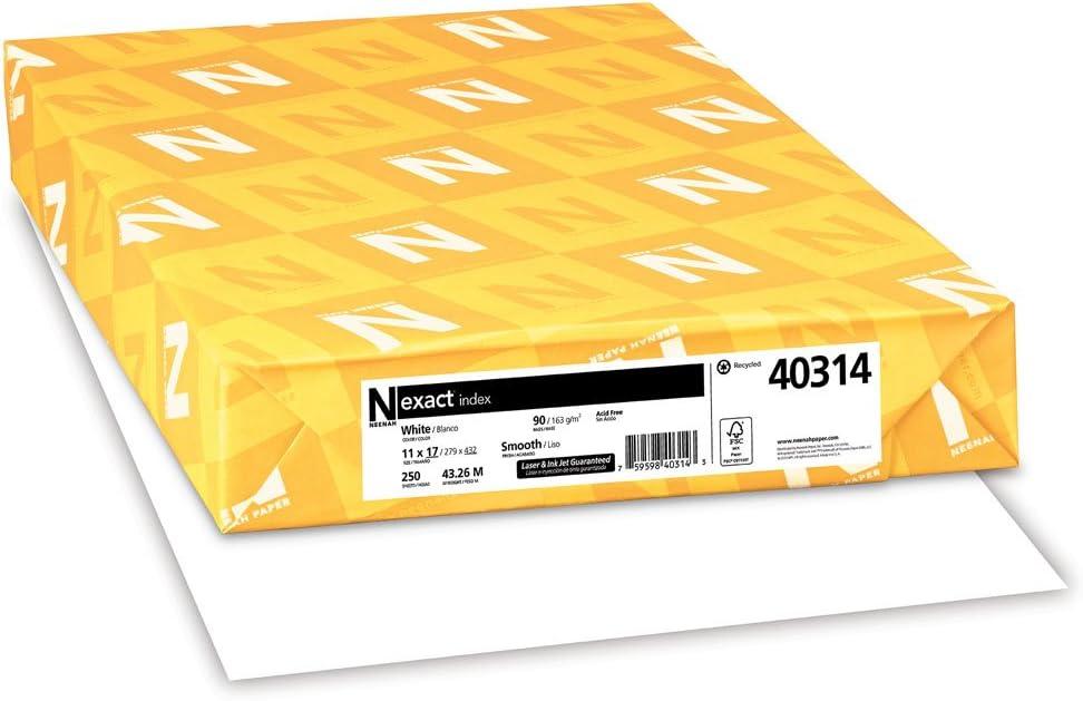 Wausau Exact Index Cardstock, 250 Sheets, White, 94 Brightness, 90 lb, 11 x 17 Inches