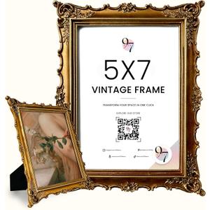 97 Decor 5x7 Antique Picture Frame - Gold Vintage Picture Frames 5x7, Ornate Frames 5 X 7 With Glass Front For Tabletop Photo Display And Wall Hanging, Victorian Poster Frame 5 By 7 (Royal Rectangle)