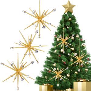 Syhood 6 Pcs Glitter Starburst Star New Year Ornaments 8 Inch Exploding Glitter Starburst Bethlehem Star Hanging Tree Ornaments Tabletop 3D Decor New Year Holiday Party (Gold, Stylish)