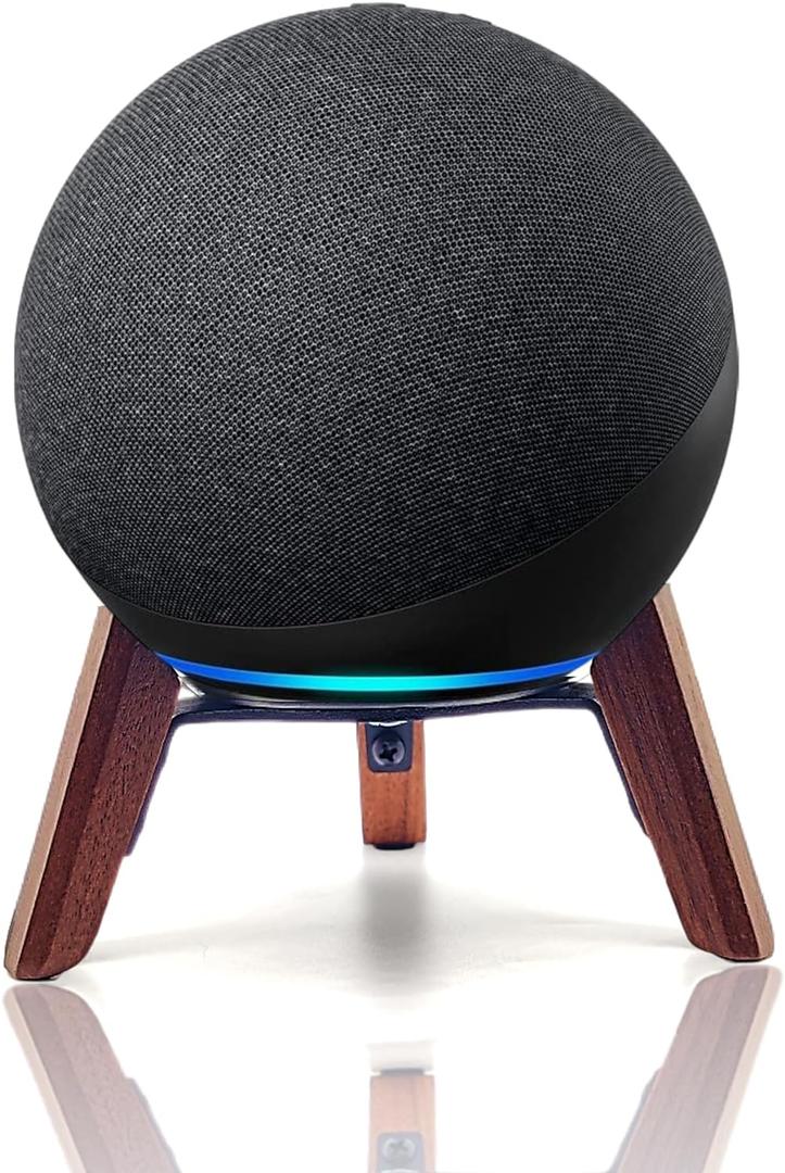 Real Wood Stand for Echo (4th Gen) Speaker (2020),Tripod Holder Accessories Protect Alexa Speaker for Sound Better,Secure Stable Wooden Mount with Metal Frame for Echo Newest Model 2024 (Walnut)