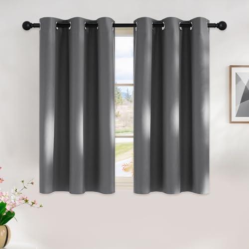 NICETOWN Grey Kitchen Blackout Short Curtain Panels for Bedroom, 45 Inch Long Thermal Insulated Grommet Top Blackout Draperies and Drapes (2 Panels, W42 x L45 -Inch, Grey), Set of 2