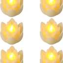 6 PCS Diwali LED Lotus Table Candles - 3 Lotus Lamps Electronic Buddhist Lights Battery Operated Buddha Flickering Warm White Lights for Home Decorative Temple Desktop Centerpiece