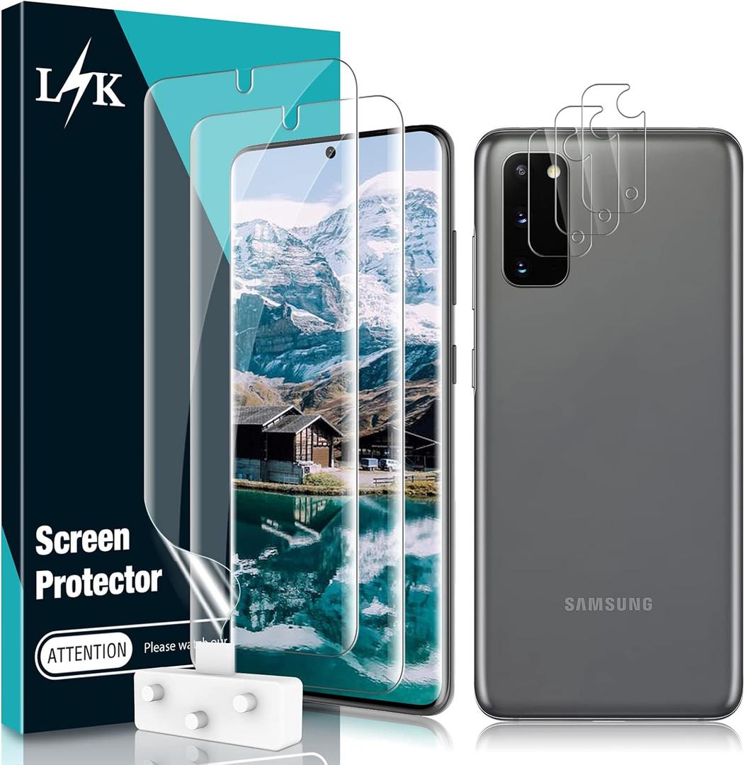 [2+3 Pack] LK Designed for Samsung Galaxy S20 2 Pack Screen Protector & 3 Pack Camera Lens Protector, Alignment Frame High Definition Clear Flexible TPU Film