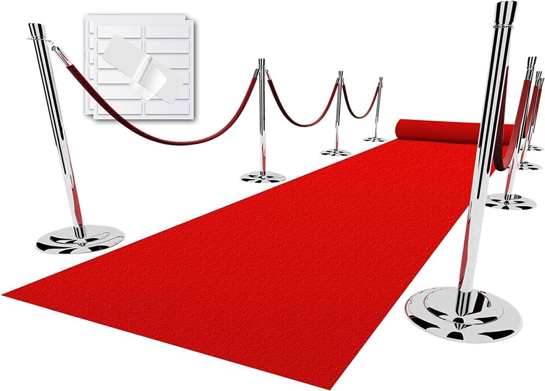 Red Carpet Runner for Party, 4X15 ft, 130 GSM Felt Non-Woven with Double-Sided No Traces Adhesive Sticke, Aisle Runner for Wedding, Movie Theme Party Decos, Red Runway Rug for Prom