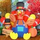 7.5FT Long Thanksgiving Inflatable Turkey Decoration Giant Blow Up Turkey Inflatables Outdoor Yard Decorations with Built-in LED Light Happy Fall Family Holiday Indoor Outside Lawn Decor